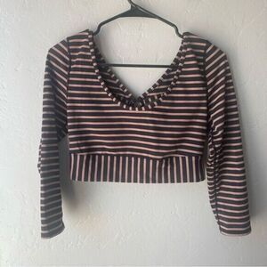 FP Movement Black & Tan Striped Bow Cut Out Long Sleeve Workout Crop Top